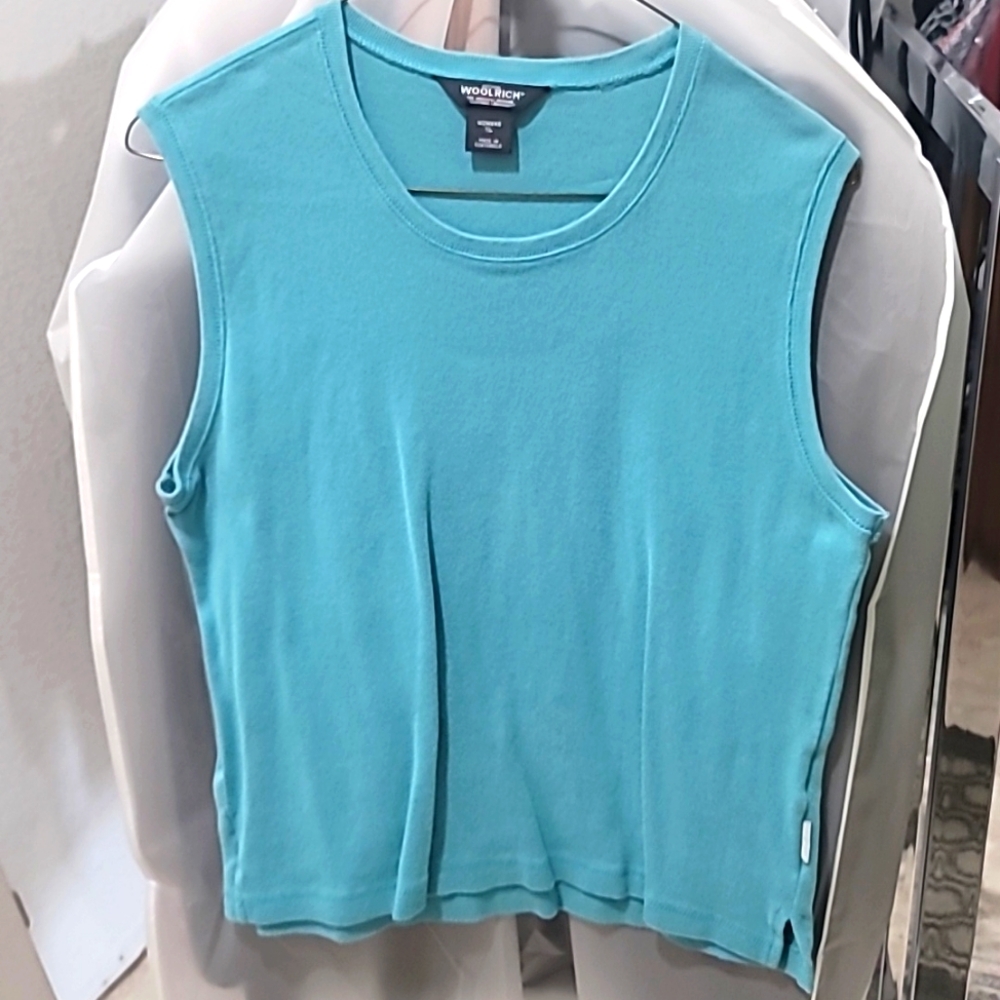 Woolrich Teal, Cotton knit, sleeveless top. Size XL